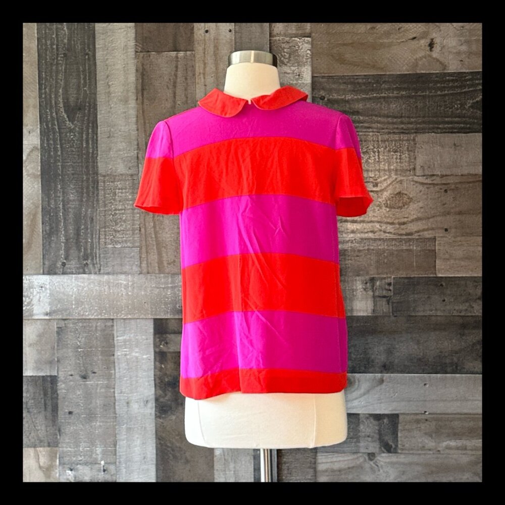 Kate Spade red pink stripes button up shirt size 2 silk feminine old money